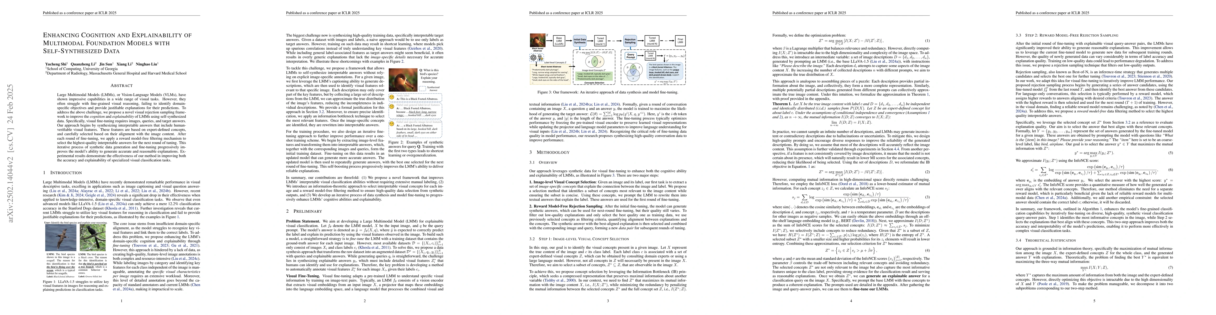 Thumbnail for Enhancing Cognition and Explainability of Multimodal Foundation Models
  with Self-Synthesized Data