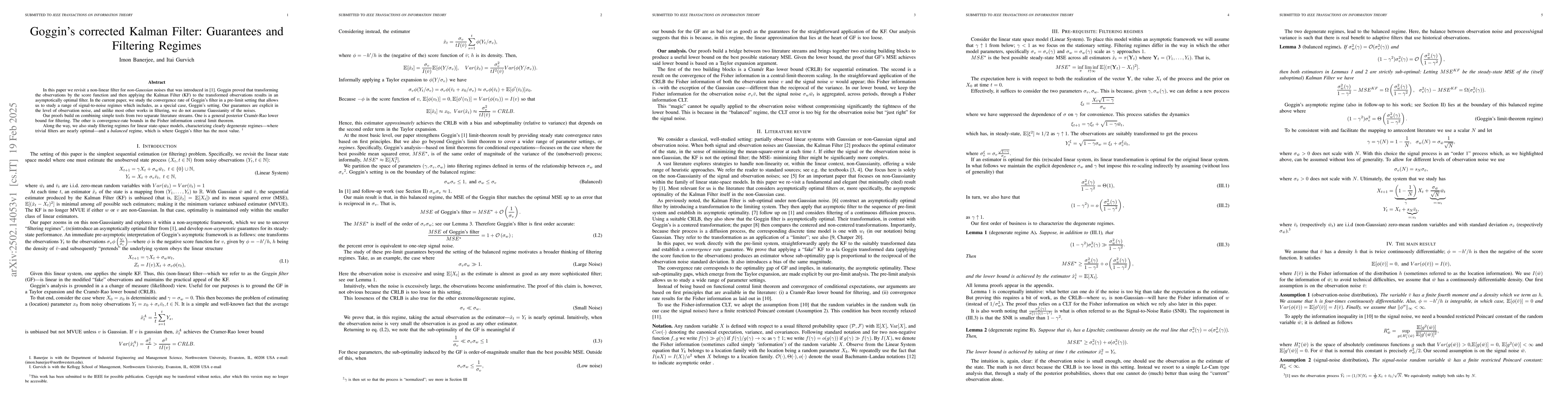 Thumbnail for Goggin's corrected Kalman Filter: Guarantees and Filtering Regimes