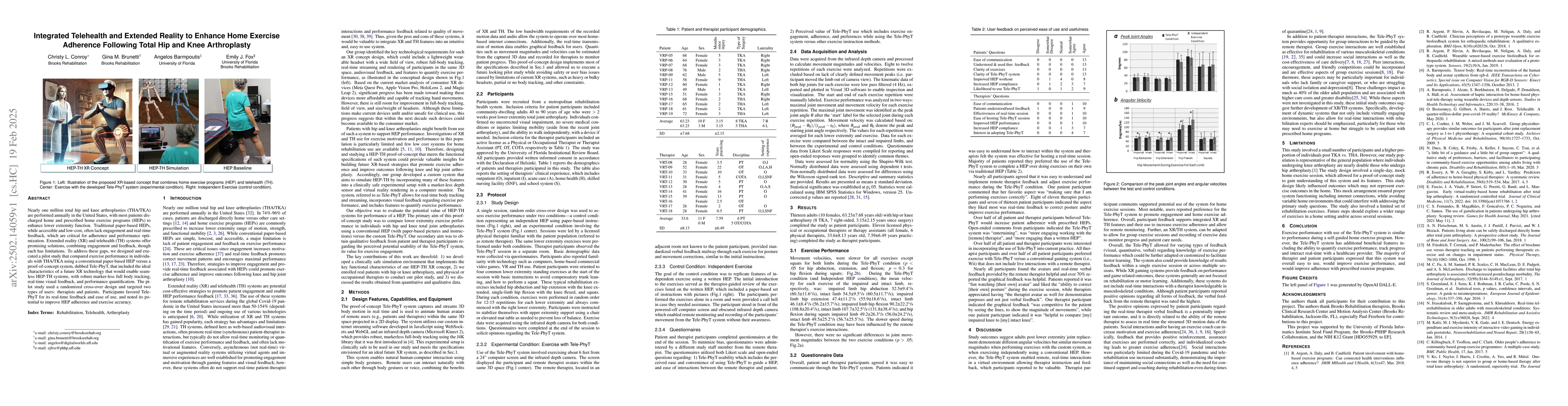 Thumbnail for Integrated Telehealth and Extended Reality to Enhance Home Exercise
  Adherence Following Total Hip and Knee Arthroplasty