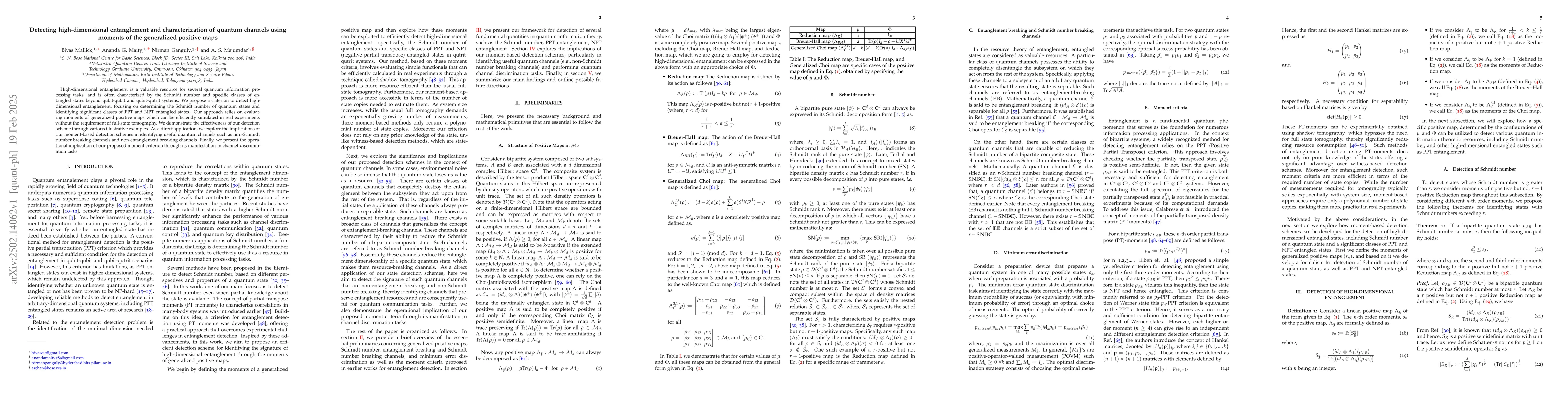 Thumbnail for Detecting high-dimensional entanglement and characterization of quantum
  channels using moments of the generalized positive maps