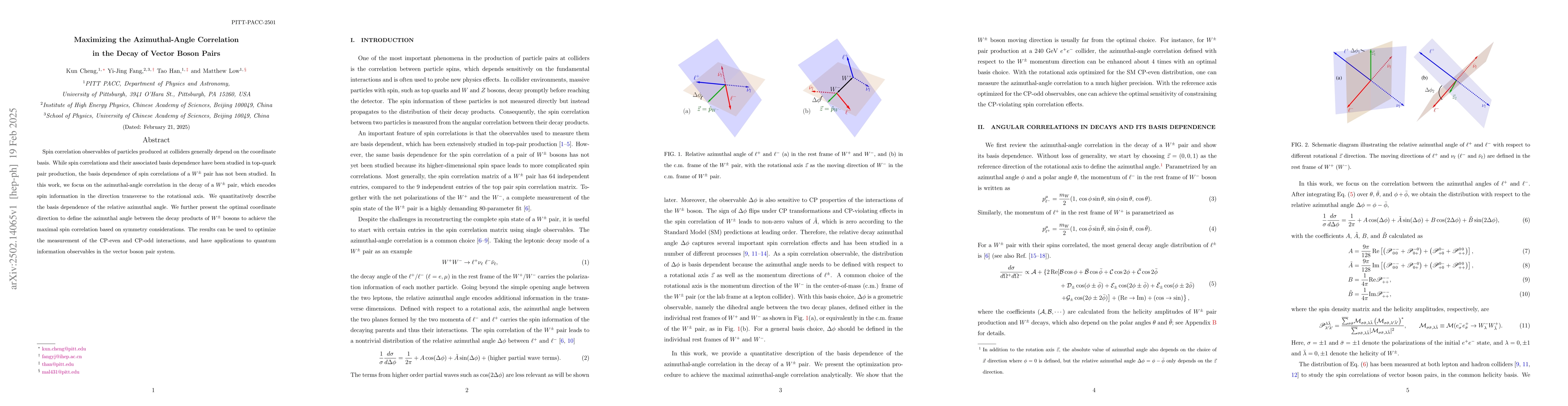 Thumbnail for Maximizing the Azimuthal-Angle Correlation in the Decay of Vector Boson
  Pairs