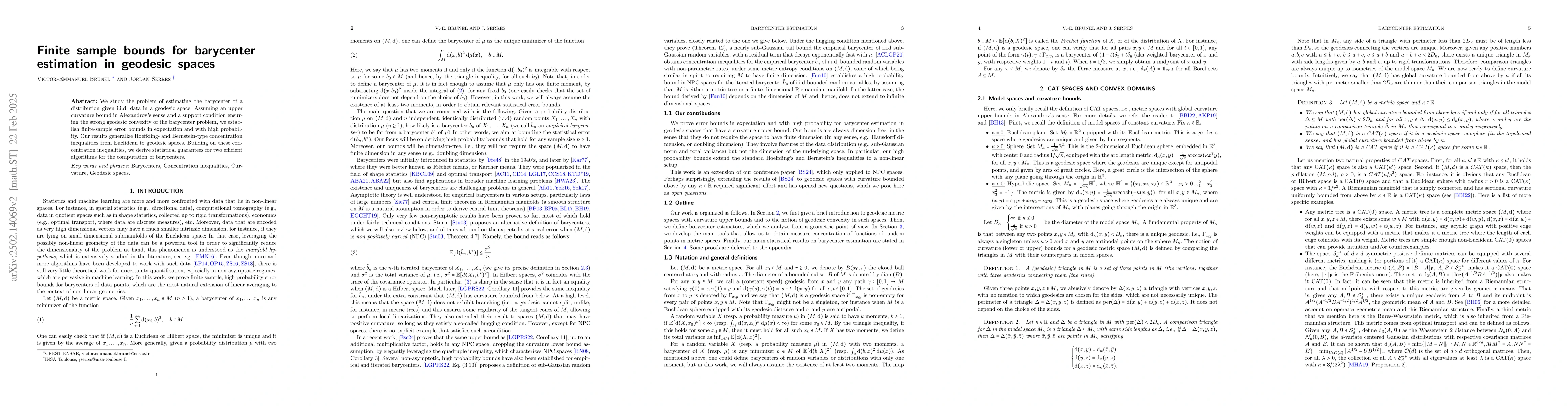Thumbnail for Finite sample bounds for barycenter estimation in geodesic spaces