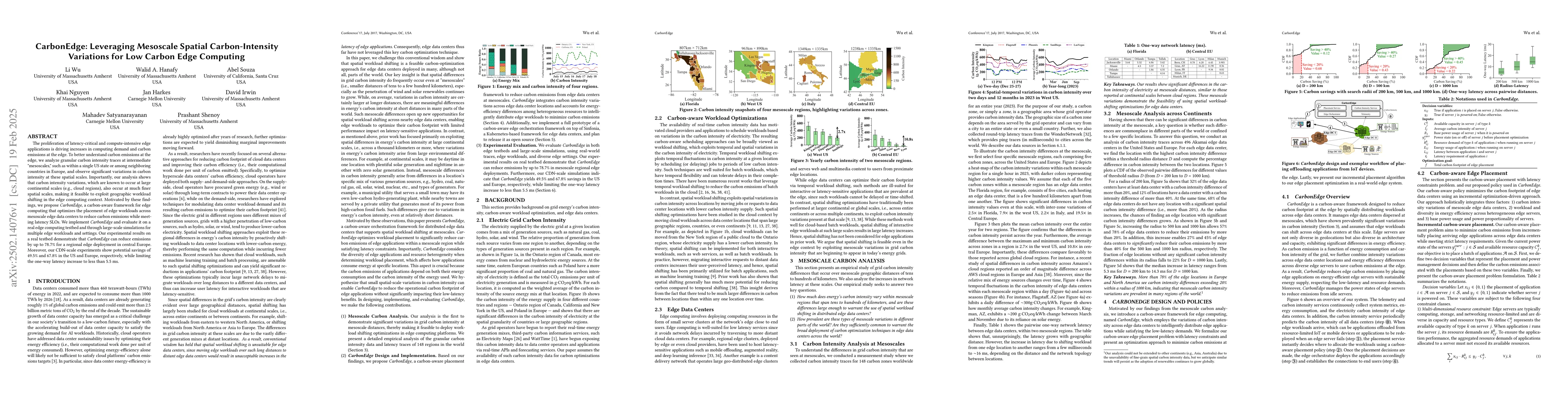 Thumbnail for CarbonEdge: Leveraging Mesoscale Spatial Carbon-Intensity Variations for
  Low Carbon Edge Computing