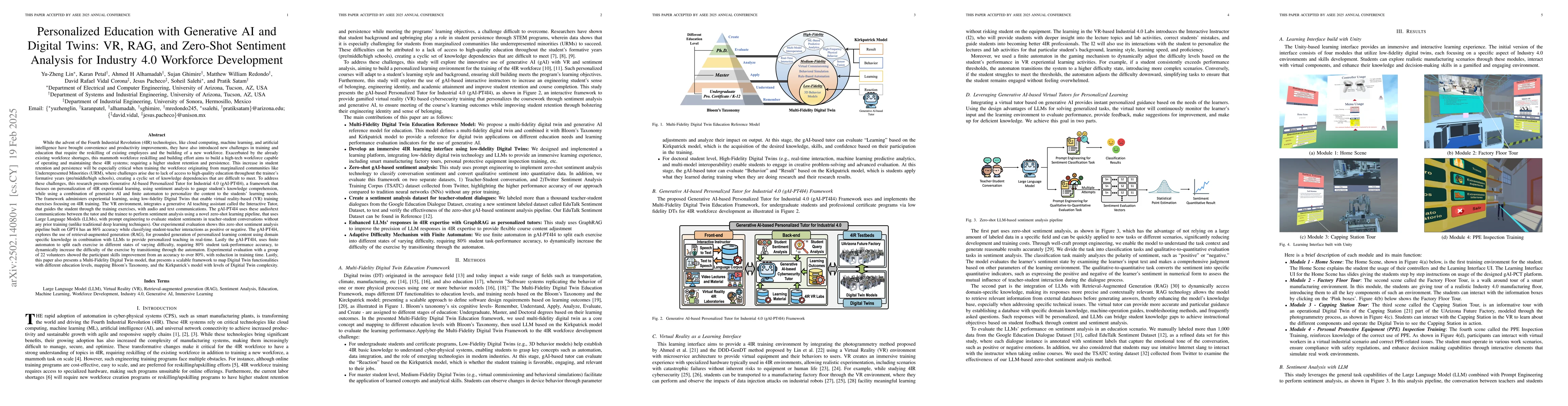 Thumbnail for Personalized Education with Generative AI and Digital Twins: VR, RAG,
  and Zero-Shot Sentiment Analysis for Industry 4.0 Workforce Development