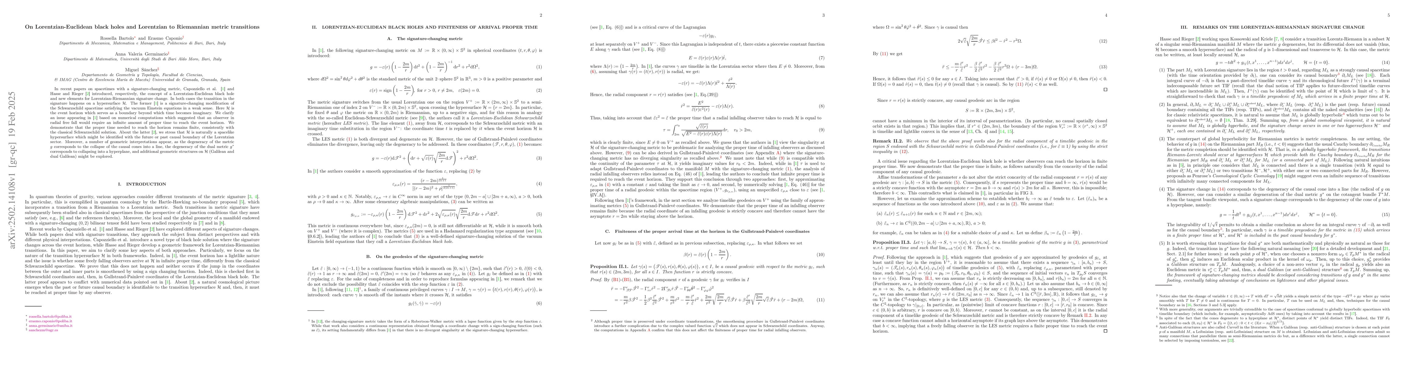 Thumbnail for On Lorentzian-Euclidean black holes and Lorentzian to Riemannian metric
  transitions