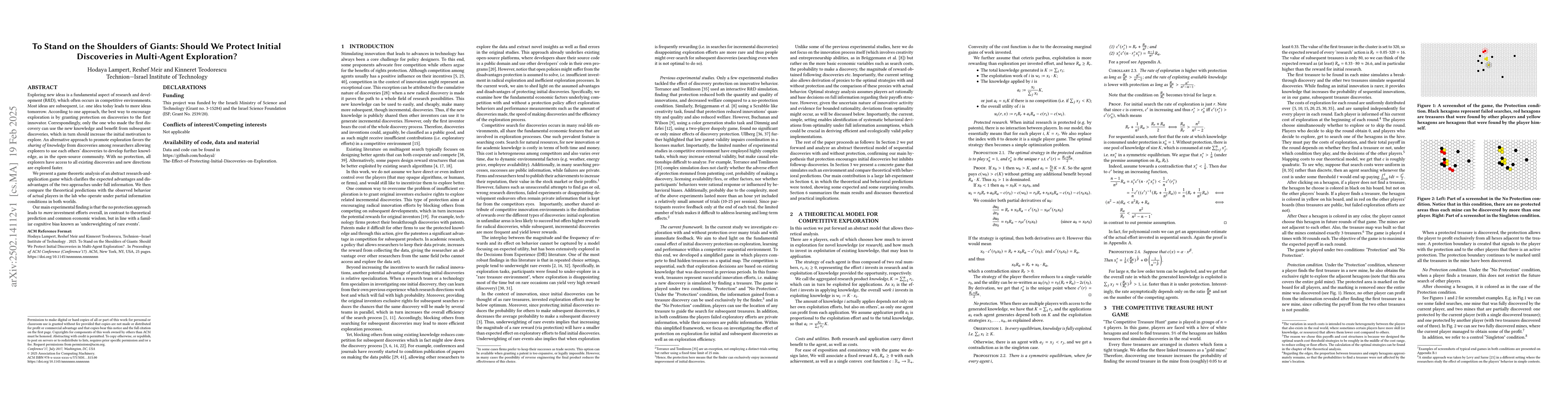 Thumbnail for To Stand on the Shoulders of Giants: Should We Protect Initial
  Discoveries in Multi-Agent Exploration?