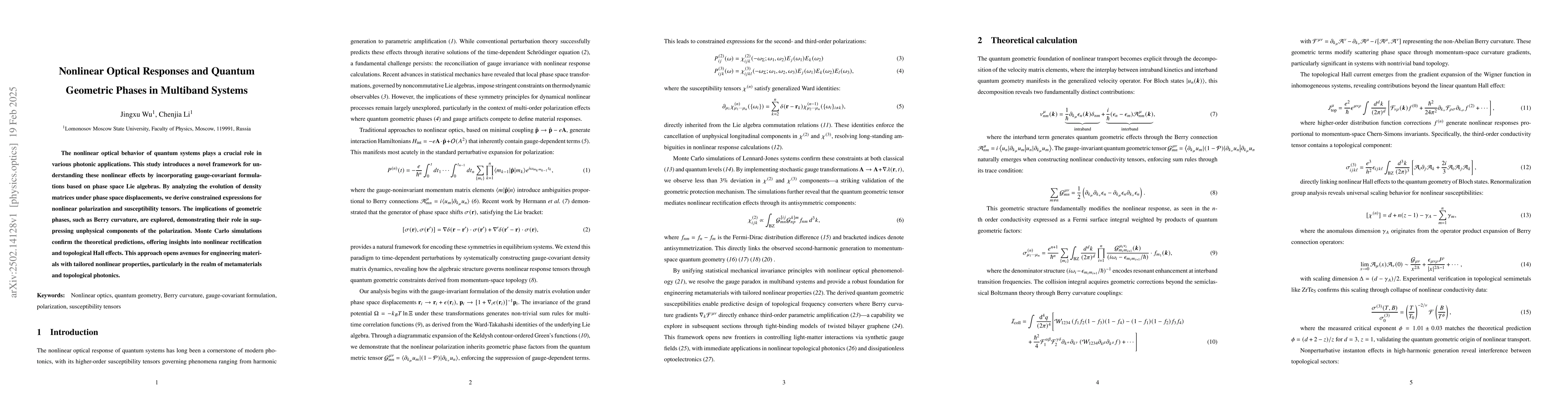 Thumbnail for Nonlinear Optical Responses and Quantum Geometric Phases in Multiband
  Systems