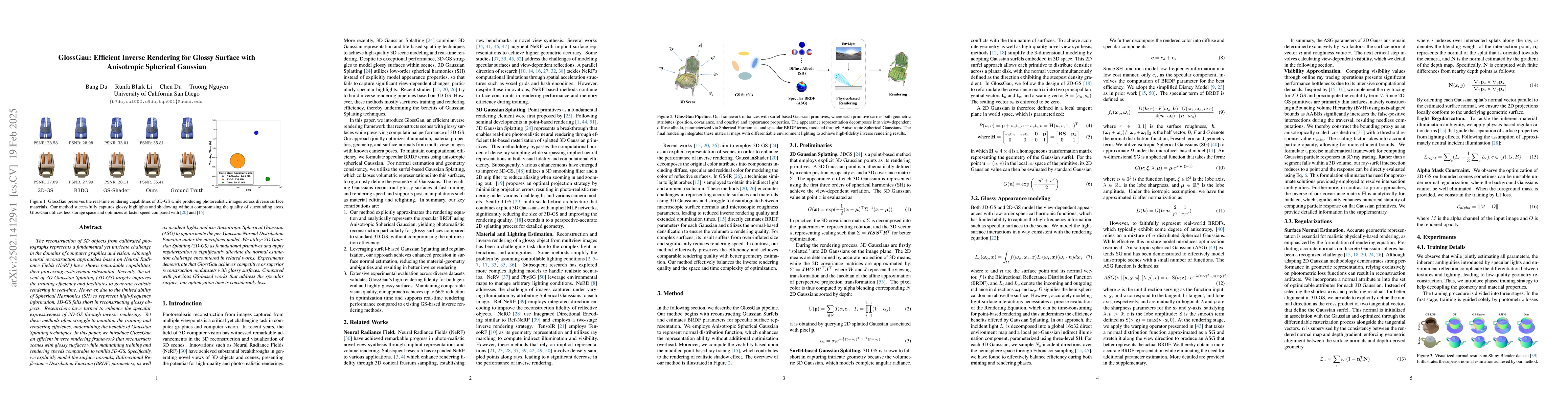 Thumbnail for GlossGau: Efficient Inverse Rendering for Glossy Surface with
  Anisotropic Spherical Gaussian