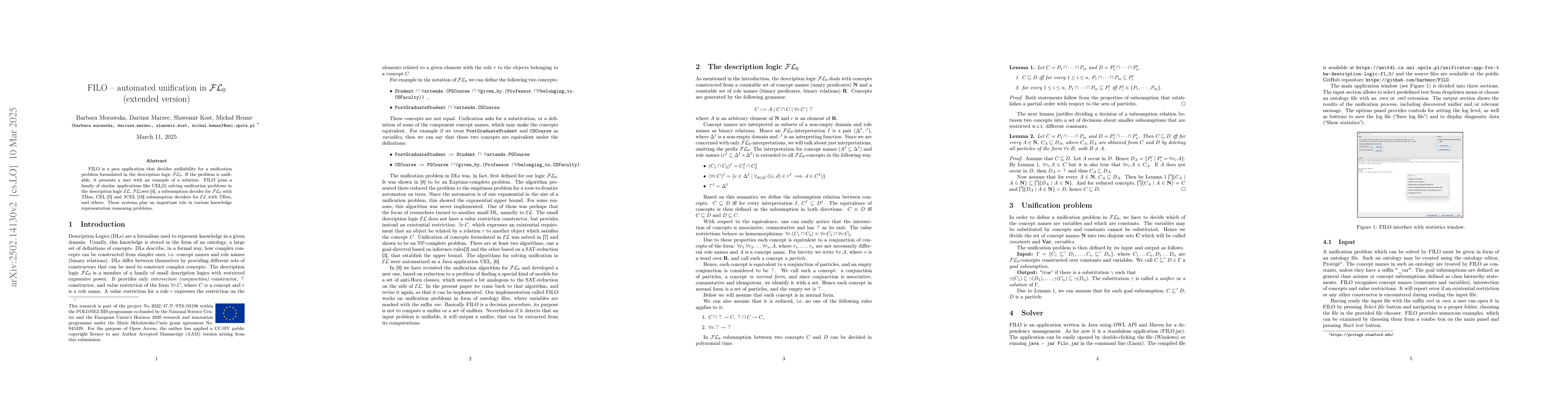 Thumbnail for FILO -- automated unification in $\mathcal{FL}_0$
