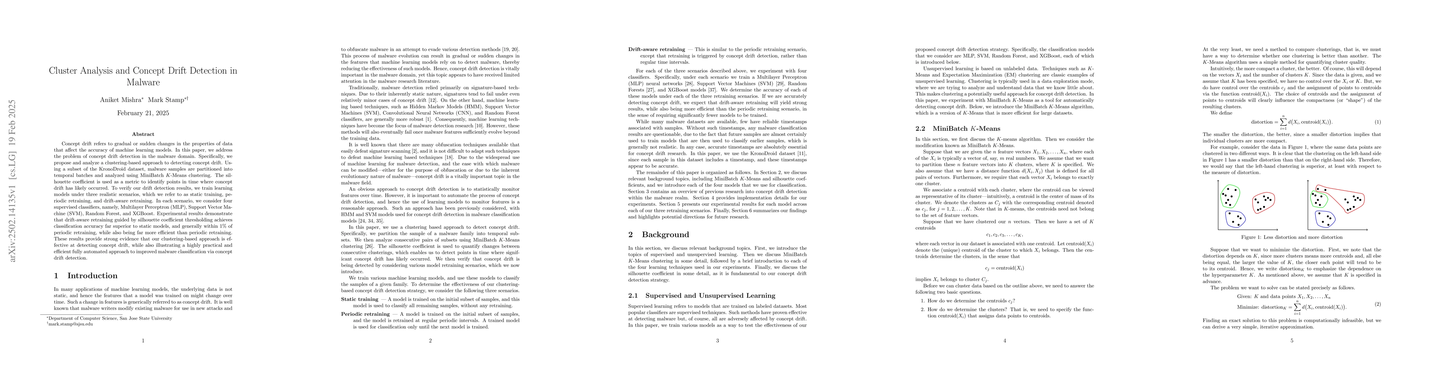 Thumbnail for Cluster Analysis and Concept Drift Detection in Malware