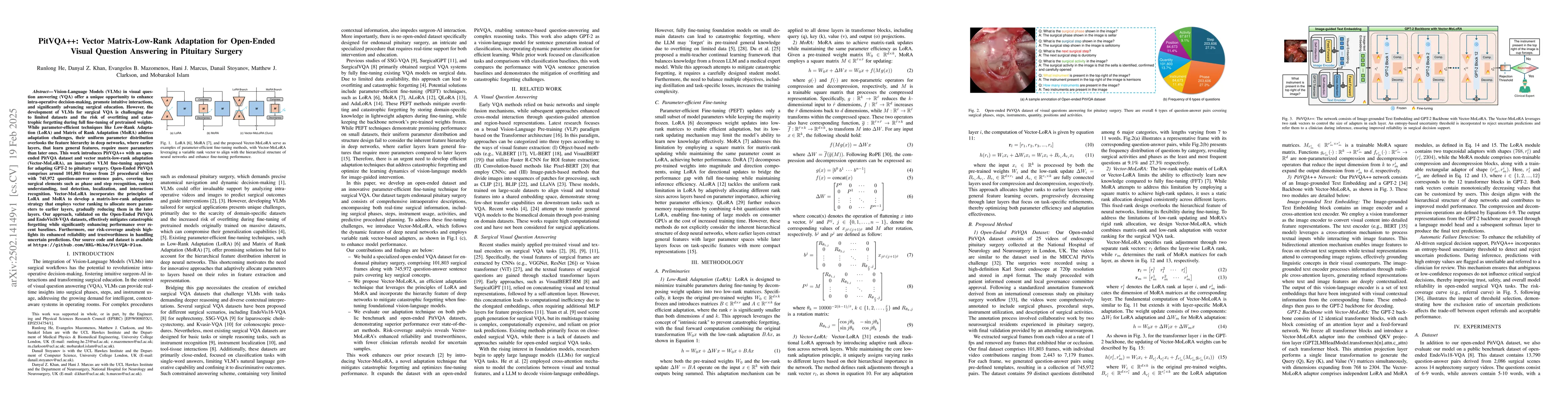 Thumbnail for PitVQA++: Vector Matrix-Low-Rank Adaptation for Open-Ended Visual
  Question Answering in Pituitary Surgery