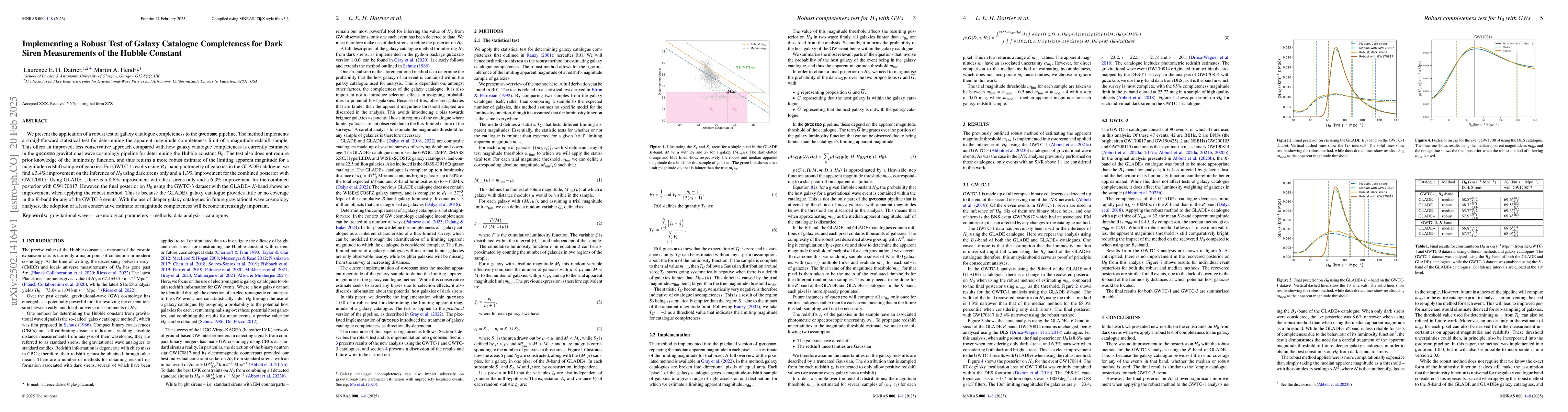 Thumbnail for Implementing a Robust Test of Galaxy Catalogue Completeness for Dark
  Siren Measurements of the Hubble Constant