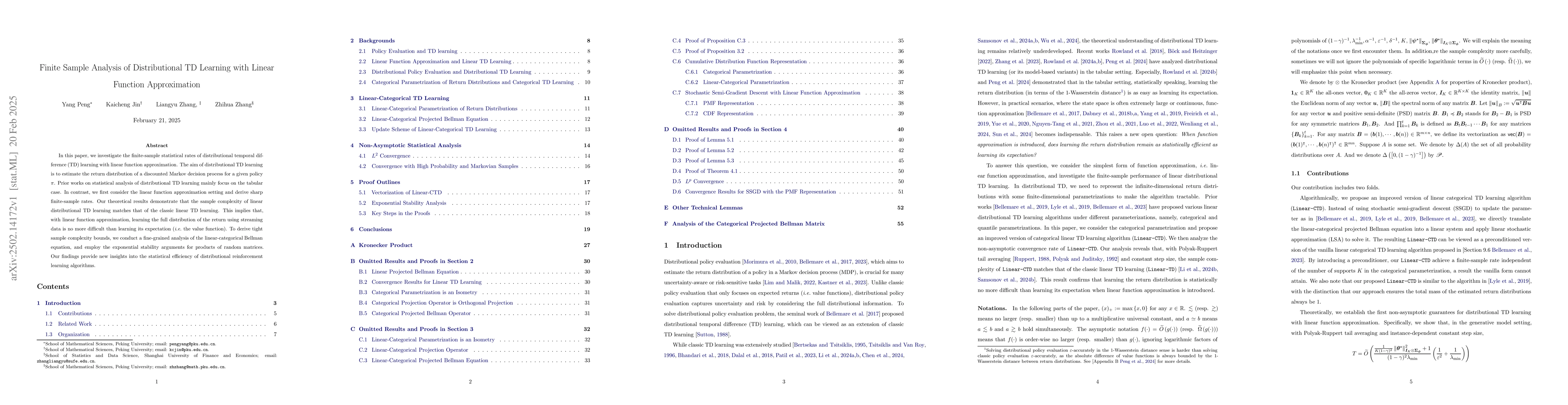 Thumbnail for Finite Sample Analysis of Distributional TD Learning with Linear
  Function Approximation