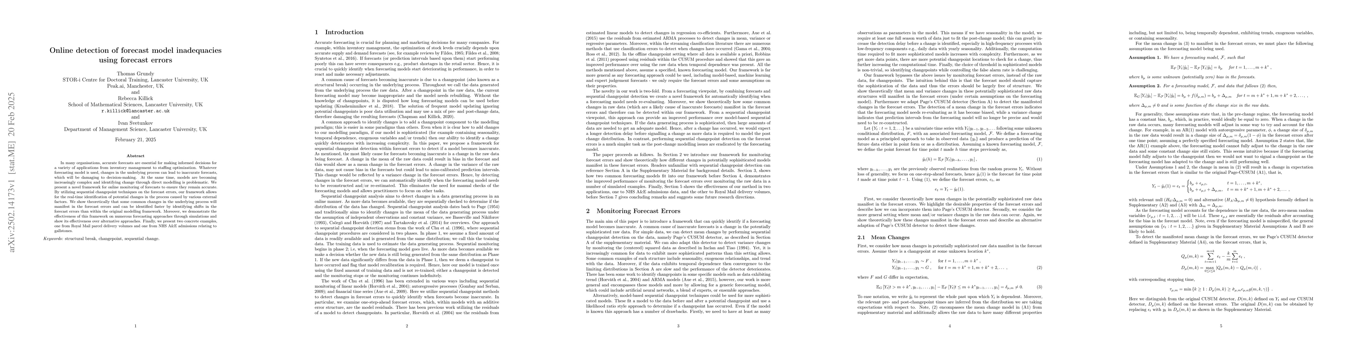 Thumbnail for Online detection of forecast model inadequacies using forecast errors