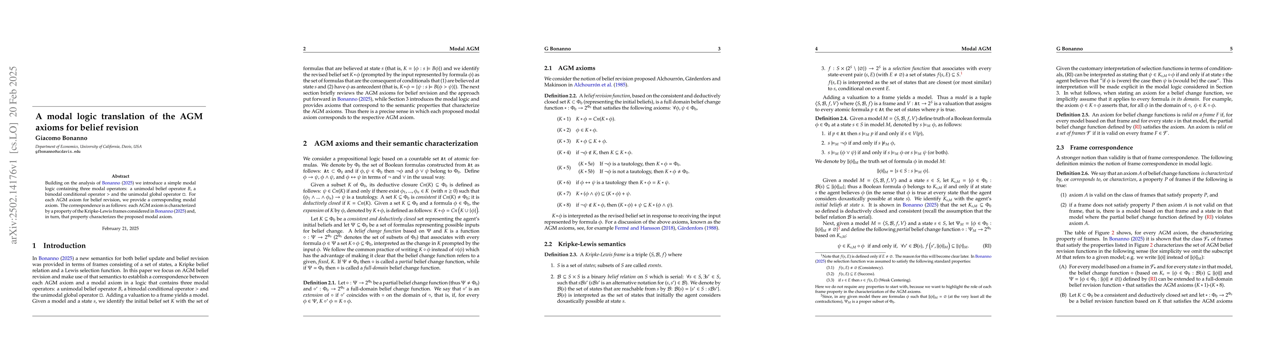 Thumbnail for A modal logic translation of the AGM axioms for belief revision
