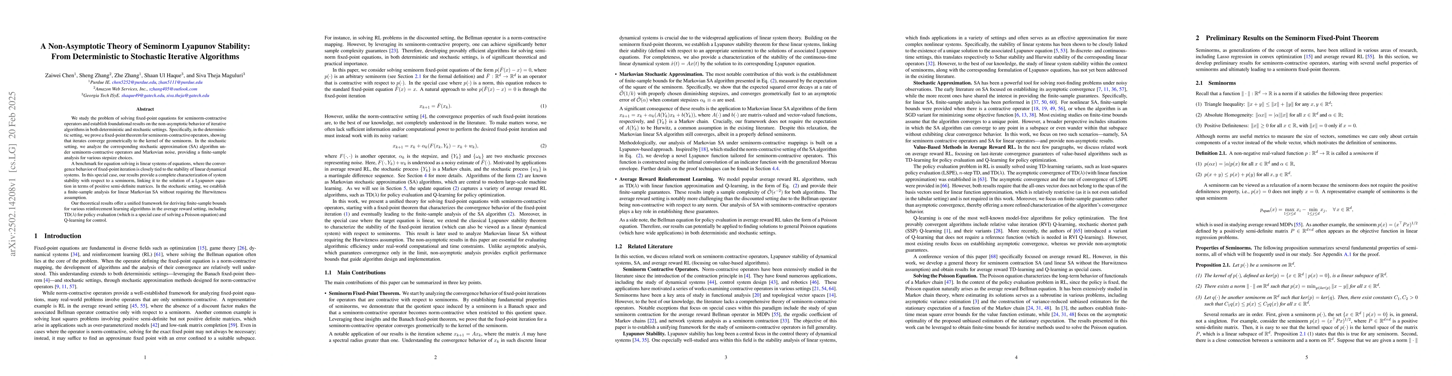 Thumbnail for A Non-Asymptotic Theory of Seminorm Lyapunov Stability: From
  Deterministic to Stochastic Iterative Algorithms