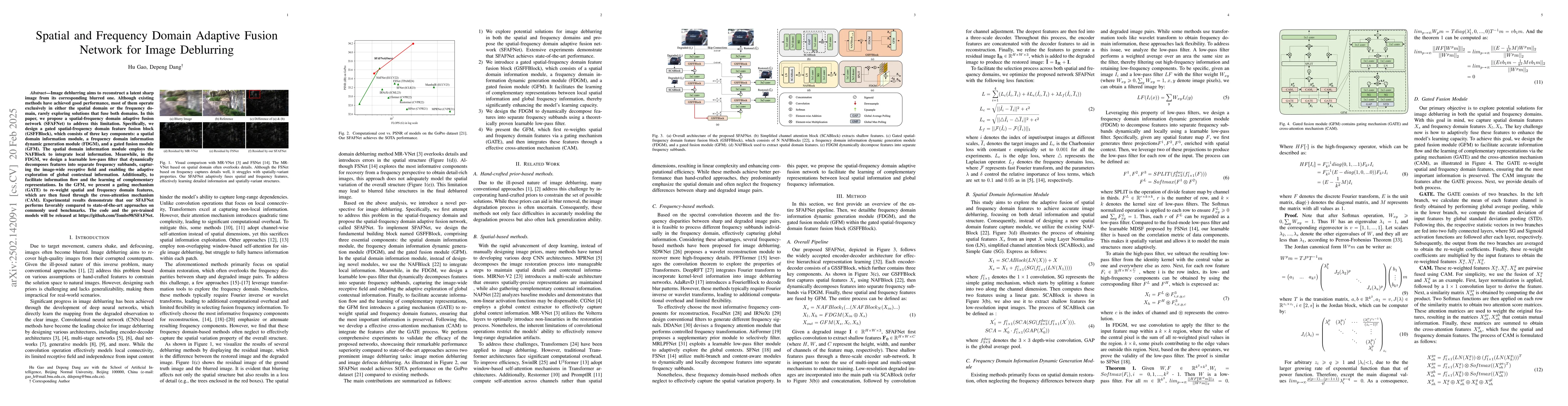 Thumbnail for Spatial and Frequency Domain Adaptive Fusion Network for Image
  Deblurring