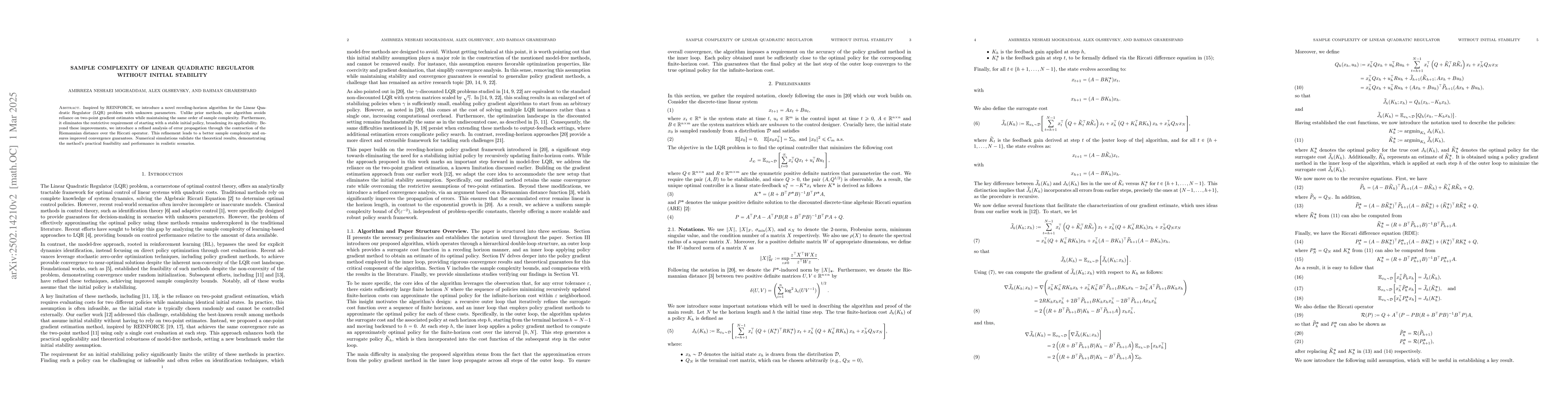 Thumbnail for Sample Complexity of Linear Quadratic Regulator Without Initial
  Stability