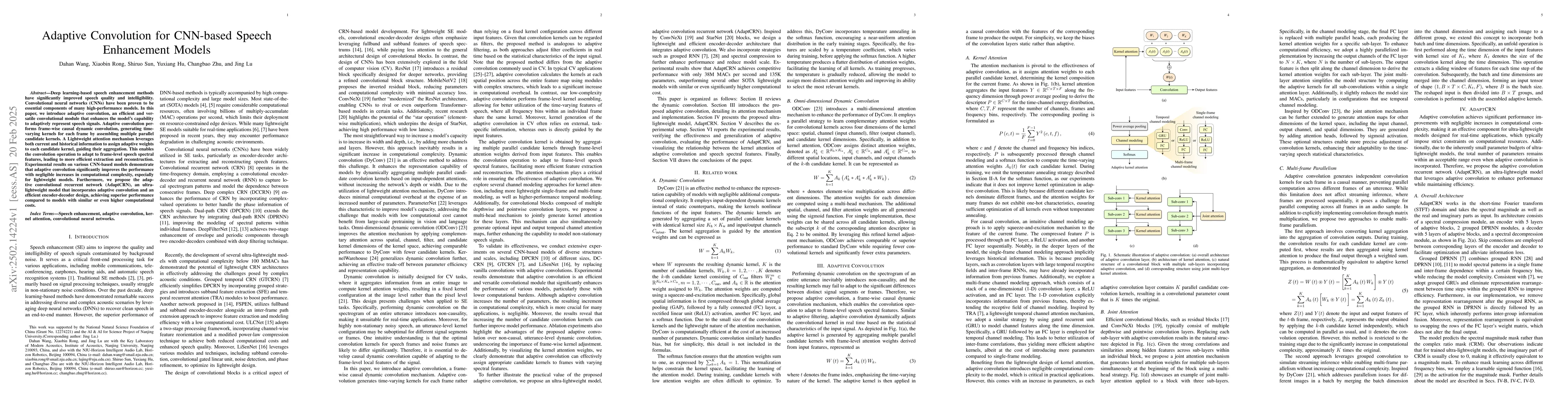 Thumbnail for Adaptive Convolution for CNN-based Speech Enhancement Models