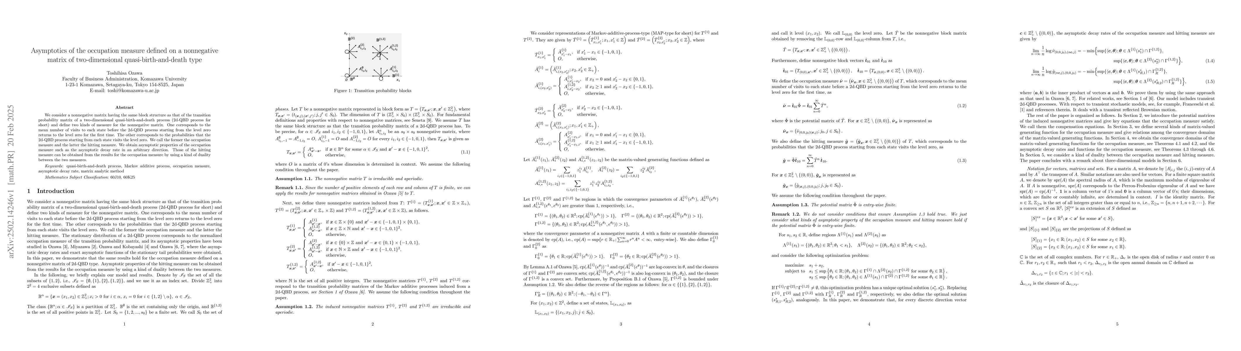 Thumbnail for Asymptotics of the occupation measure defined on a nonnegative matrix of
  two-dimensional quasi-birth-and-death type