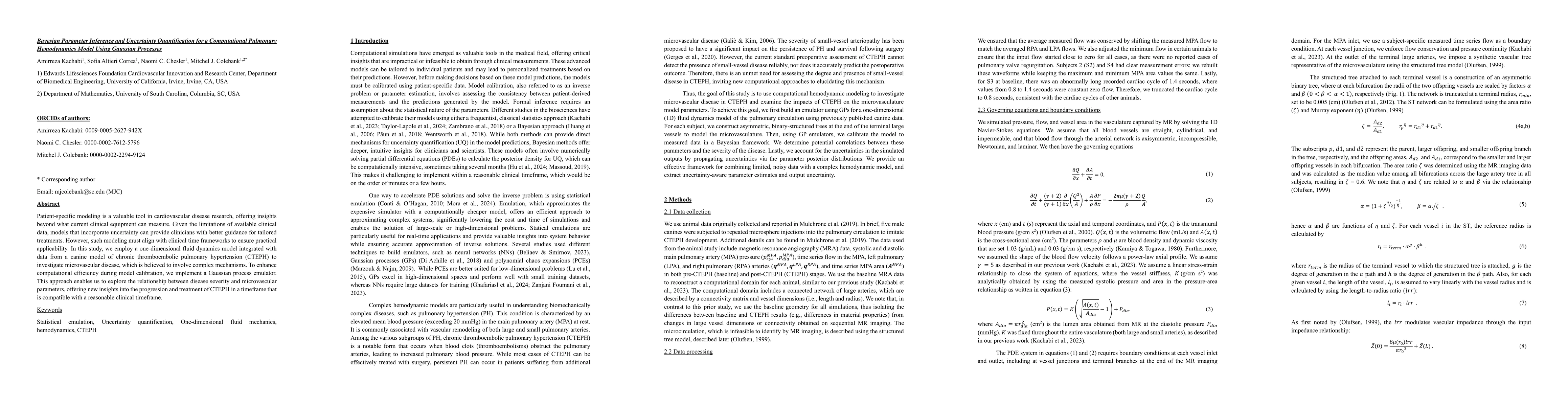 Thumbnail for Bayesian Parameter Inference and Uncertainty Quantification for a
  Computational Pulmonary Hemodynamics Model Using Gaussian Processes