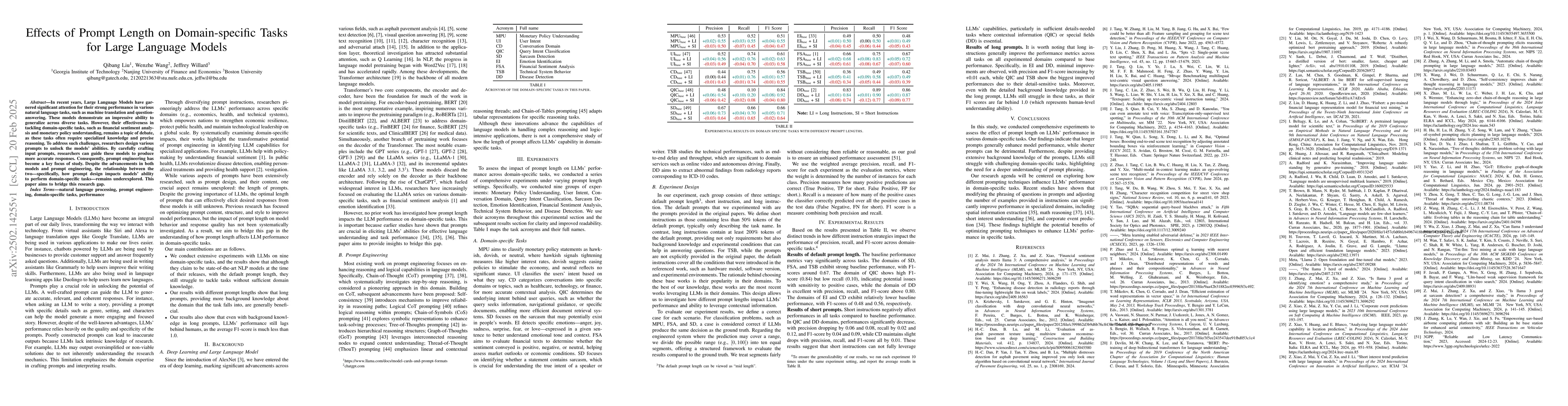Thumbnail for Effects of Prompt Length on Domain-specific Tasks for Large Language
  Models