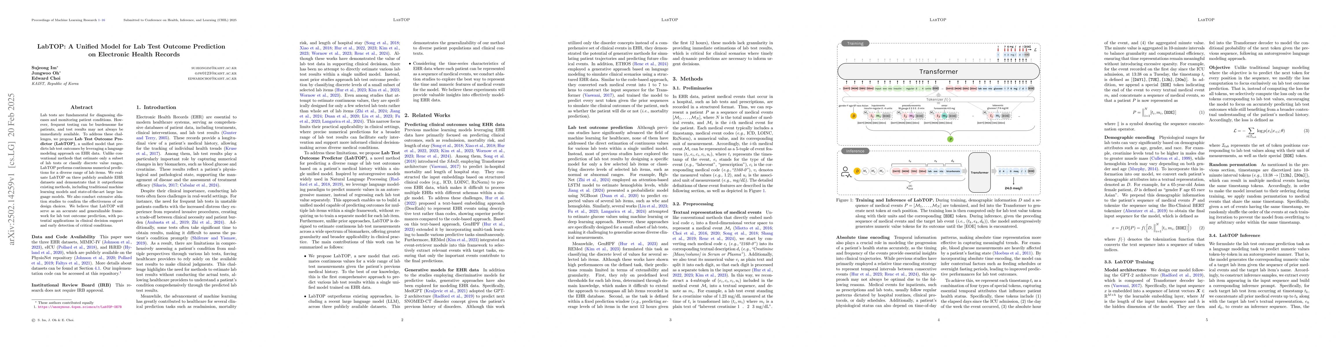 Thumbnail for LabTOP: A Unified Model for Lab Test Outcome Prediction on Electronic
  Health Records