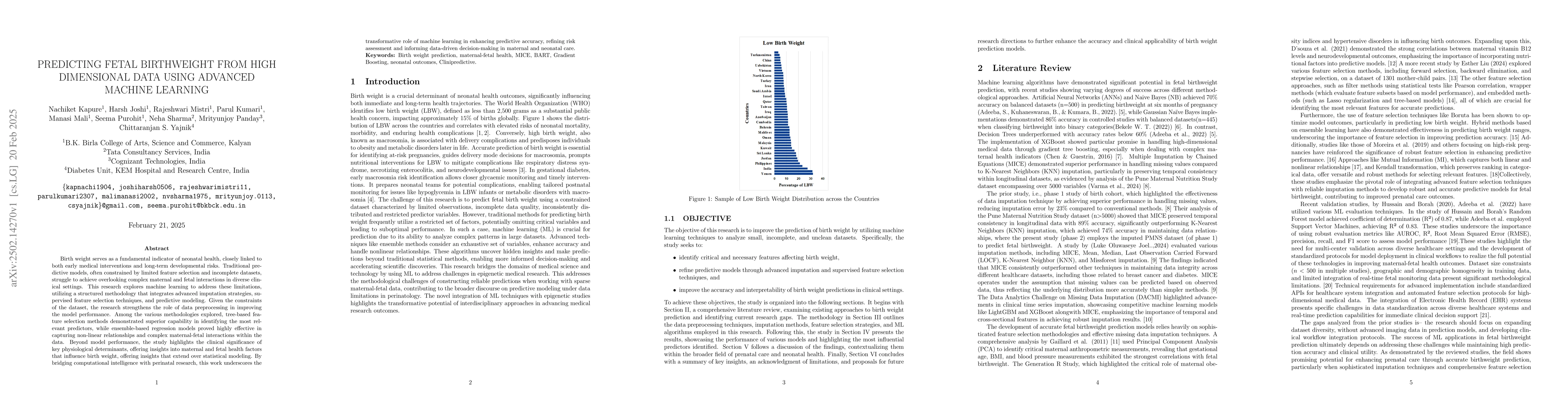 Thumbnail for Predicting Fetal Birthweight from High Dimensional Data using Advanced
  Machine Learning