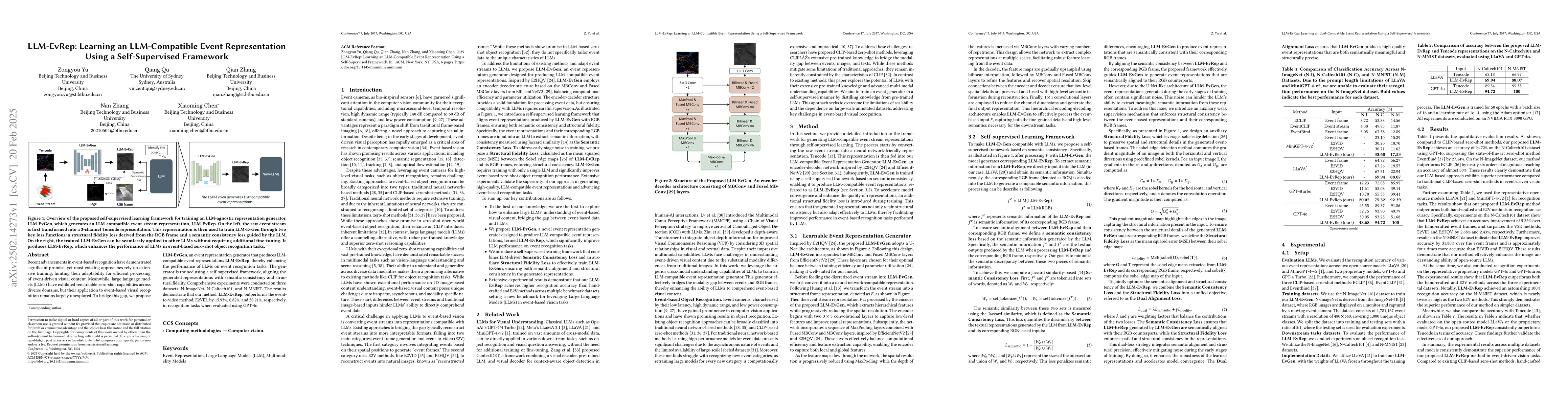 Thumbnail for LLM-EvRep: Learning an LLM-Compatible Event Representation Using a
  Self-Supervised Framework