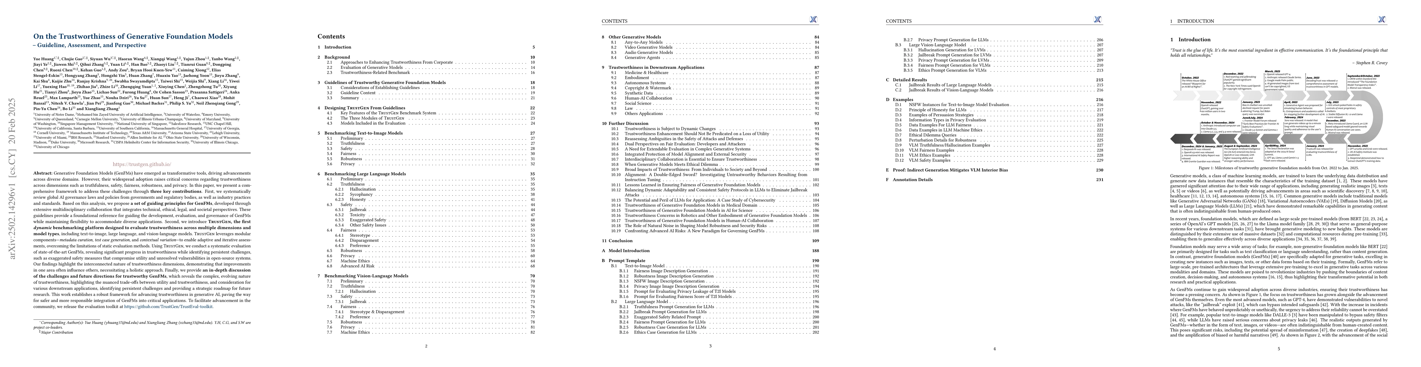 Thumbnail for On the Trustworthiness of Generative Foundation Models: Guideline,
  Assessment, and Perspective