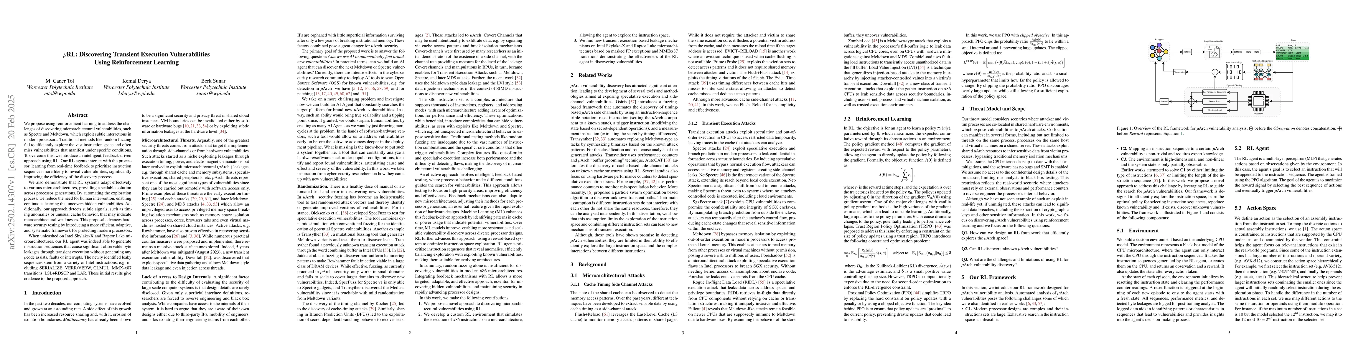 Thumbnail for μRL: Discovering Transient Execution Vulnerabilities Using
  Reinforcement Learning
