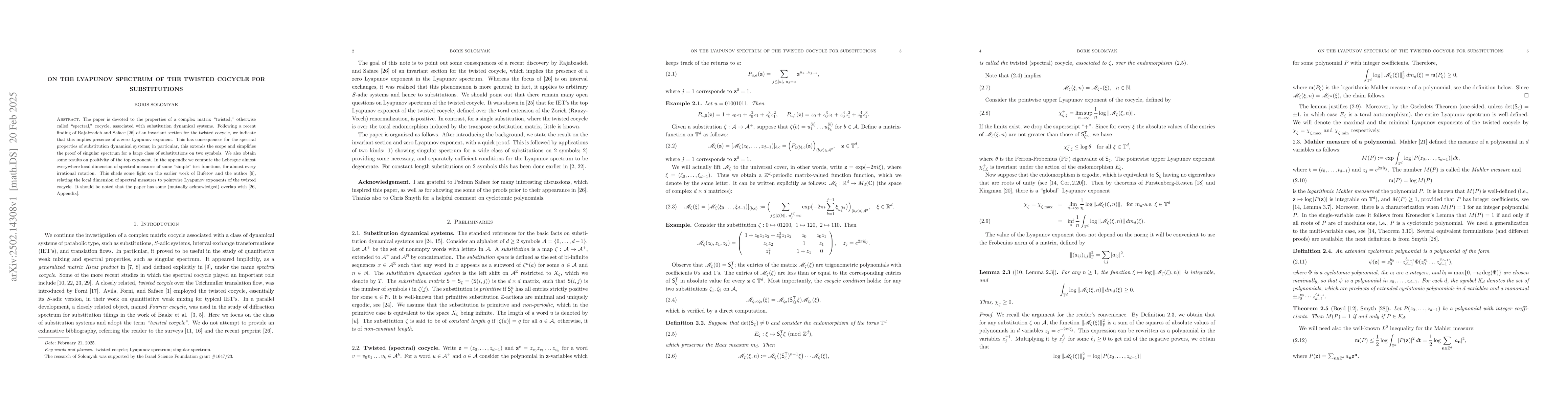 Thumbnail for On the Lyapunov spectrum of the twisted cocycle for substitutions