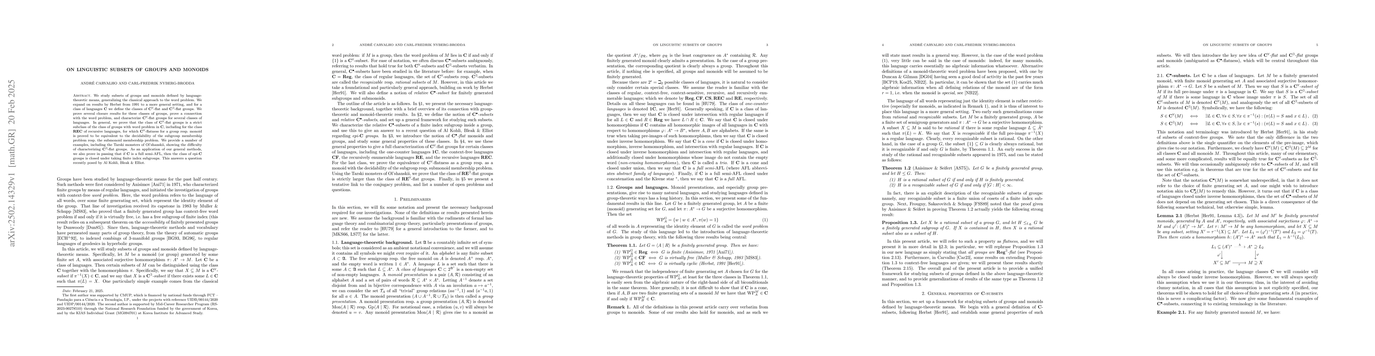 Thumbnail for On linguistic subsets of groups and monoids