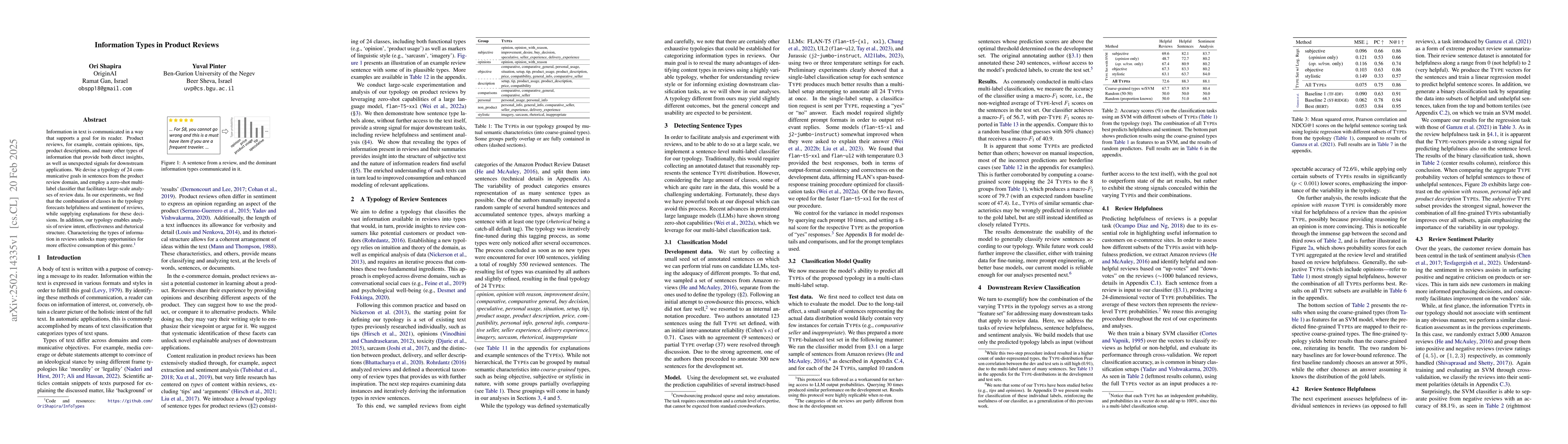 Thumbnail for Information Types in Product Reviews