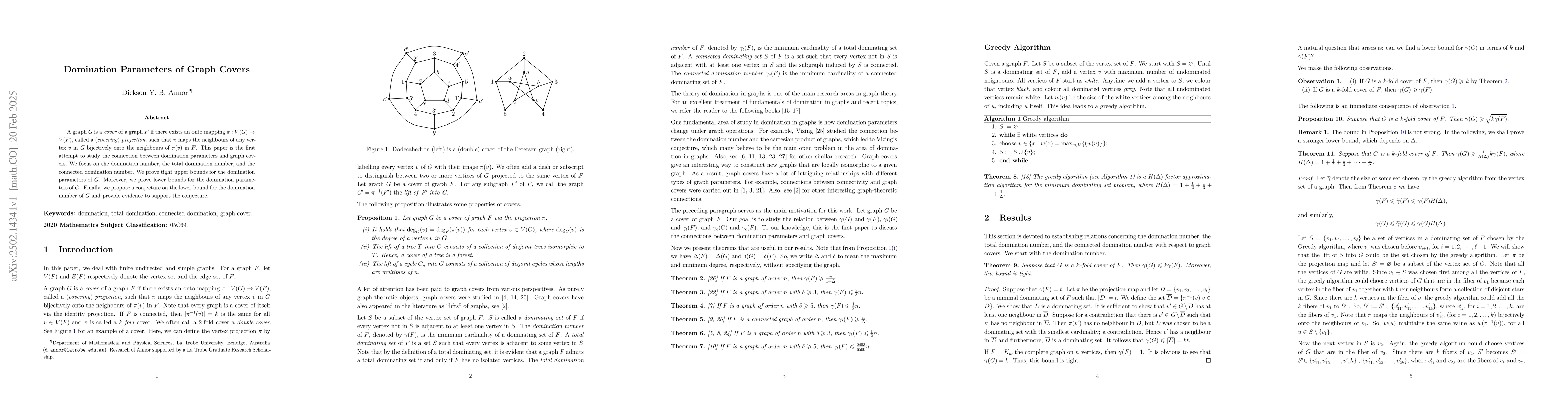 Thumbnail for Domination Parameters of Graph Covers