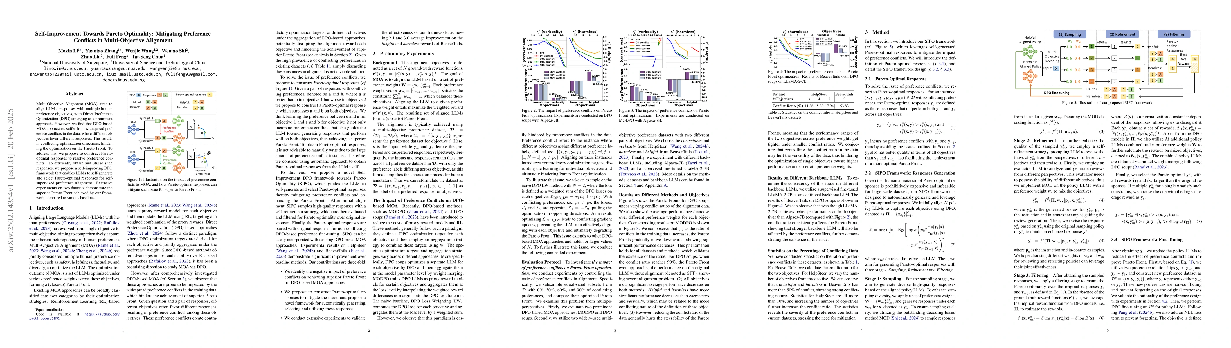 Thumbnail for Self-Improvement Towards Pareto Optimality: Mitigating Preference
  Conflicts in Multi-Objective Alignment