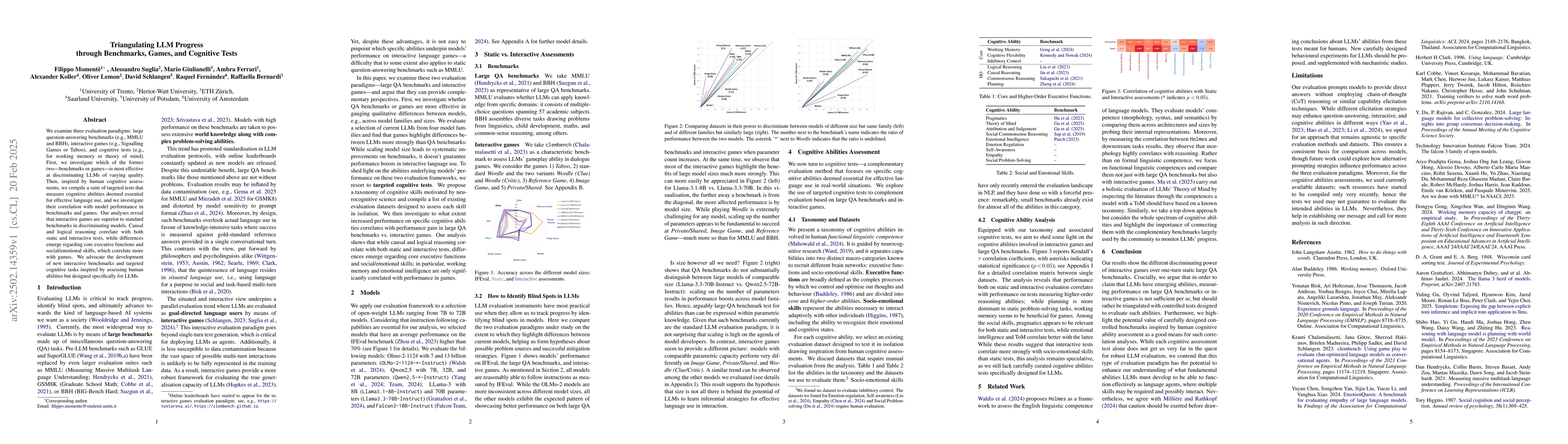 Thumbnail for Triangulating LLM Progress through Benchmarks, Games, and Cognitive
  Tests
