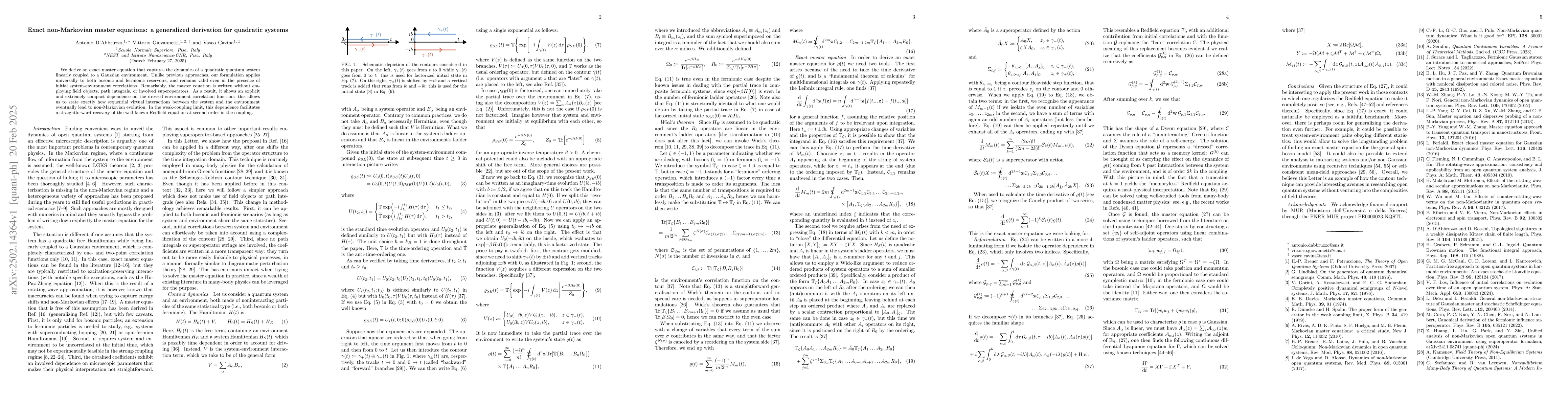 Thumbnail for Exact non-Markovian master equations: a generalized derivation for
  quadratic systems