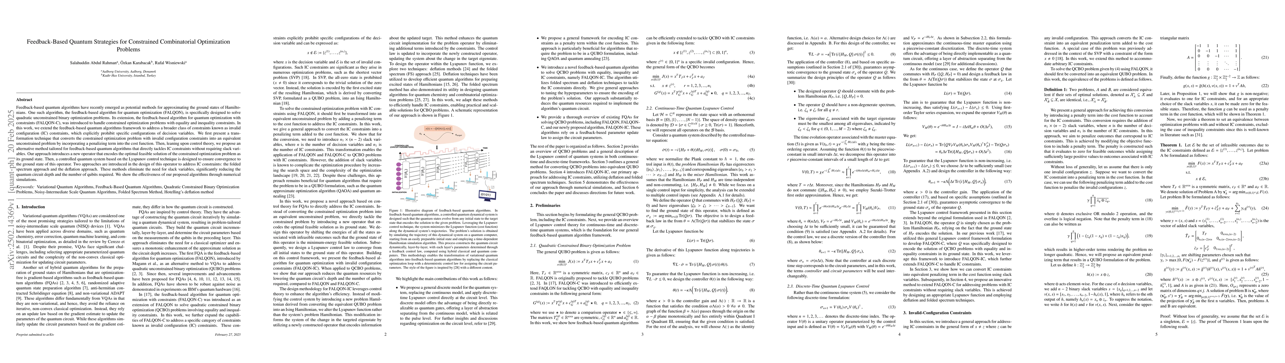 Thumbnail for Feedback-Based Quantum Strategies for Constrained Combinatorial
  Optimization Problems
