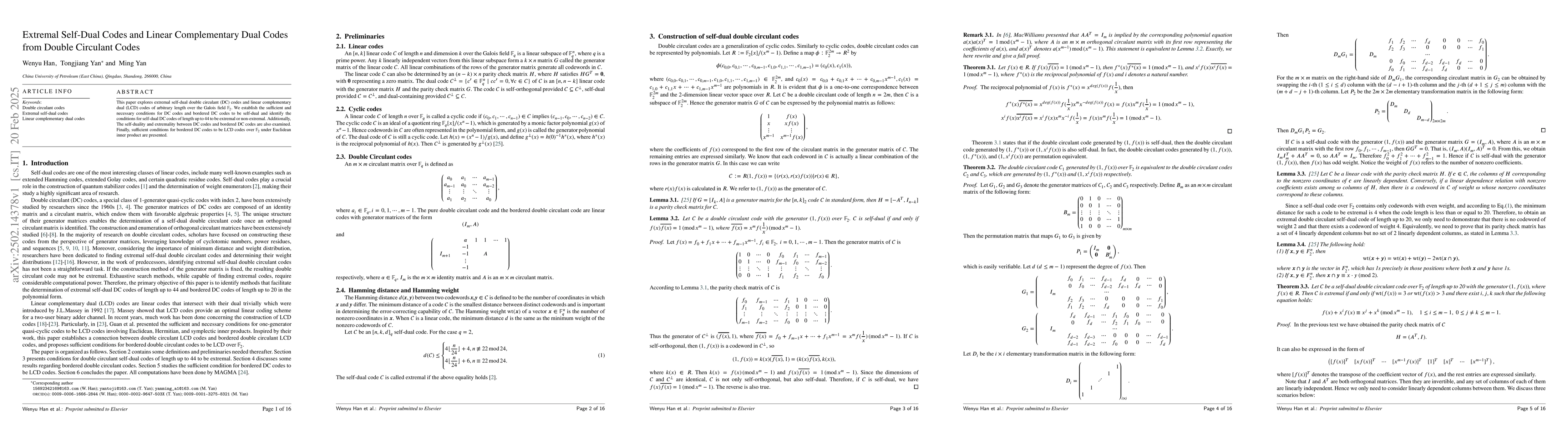 Thumbnail for Extremal Self-Dual Codes and Linear Complementary Dual Codes from Double
  Circulant Codes