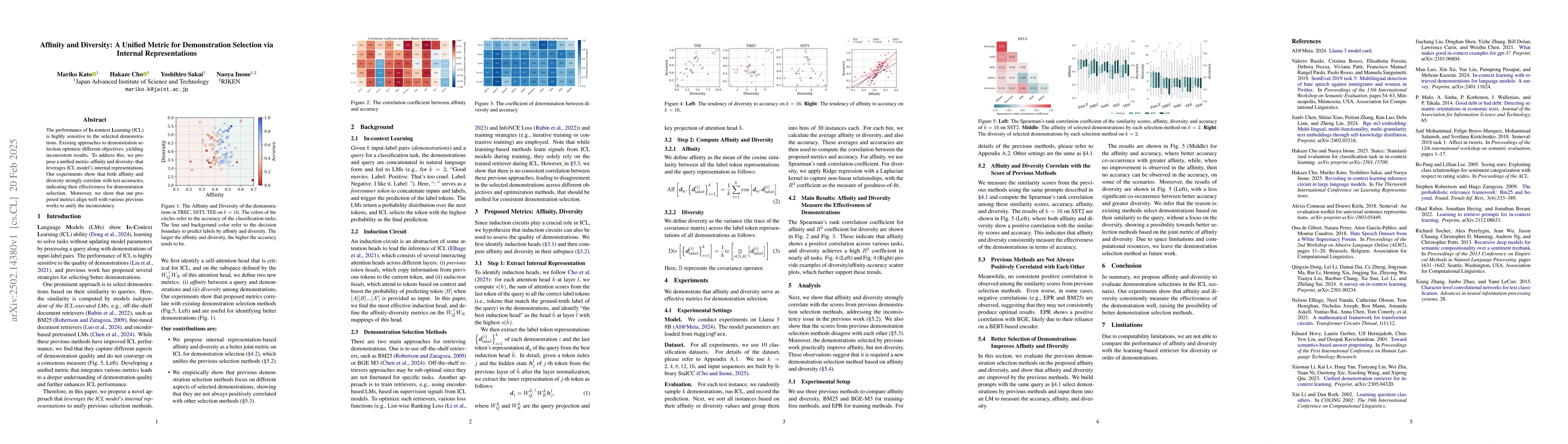Thumbnail for Affinity and Diversity: A Unified Metric for Demonstration Selection via
  Internal Representations