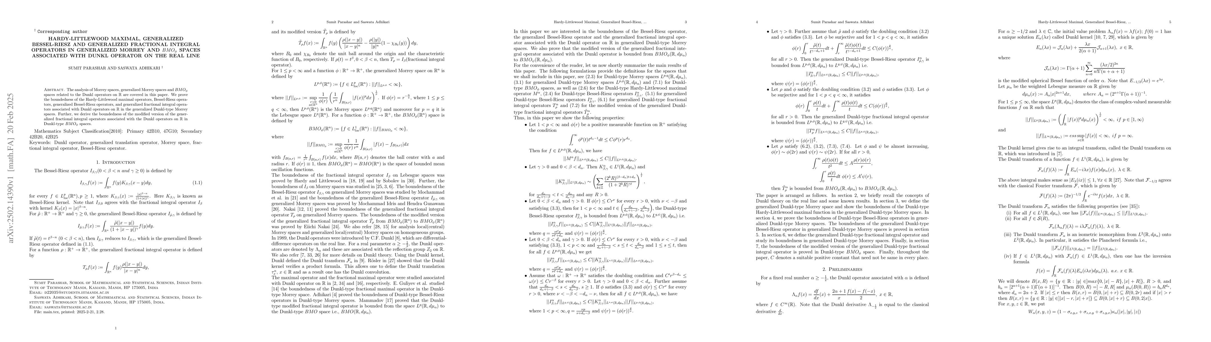 Thumbnail for Hardy-Littlewood maximal, generalized Bessel-Riesz and generalized
  fractional integral operators in generalized Morrey and $BMO_φ$ spaces
  associated with Dunkl operator on the real line