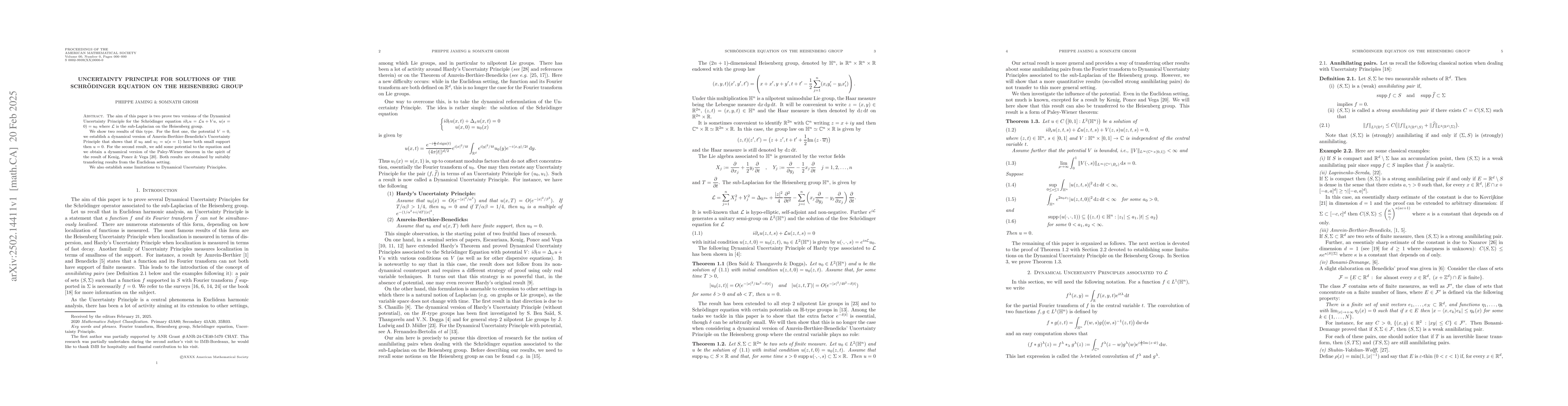 Thumbnail for Uncertainty principle for solutions of the Schr{ö}dinger equation on
  the Heisenberg group