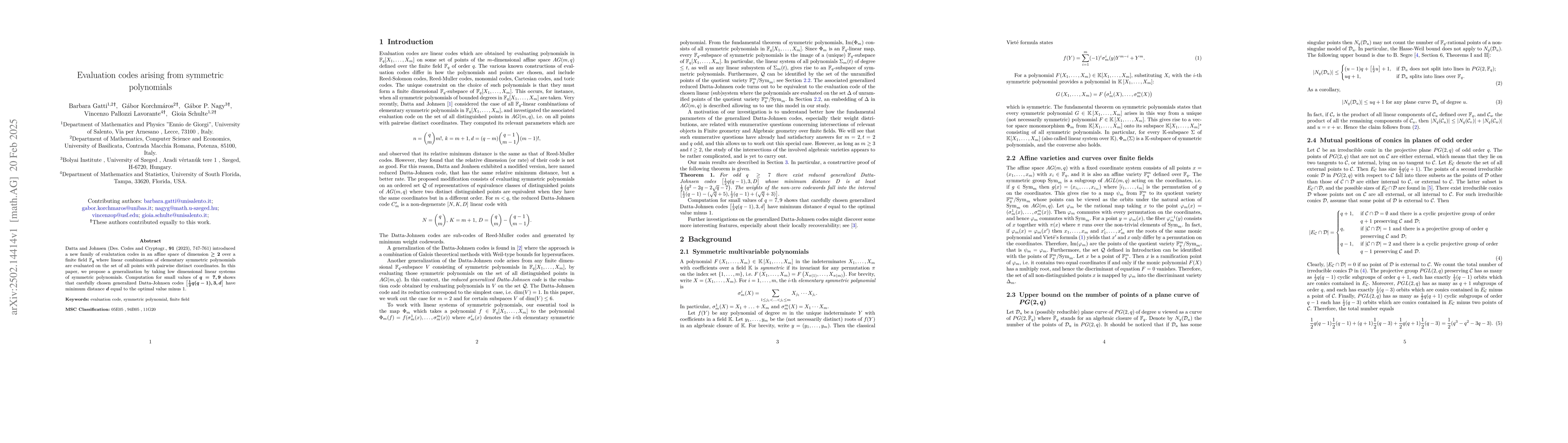 Thumbnail for Evaluation codes arising from symmetric polynomials