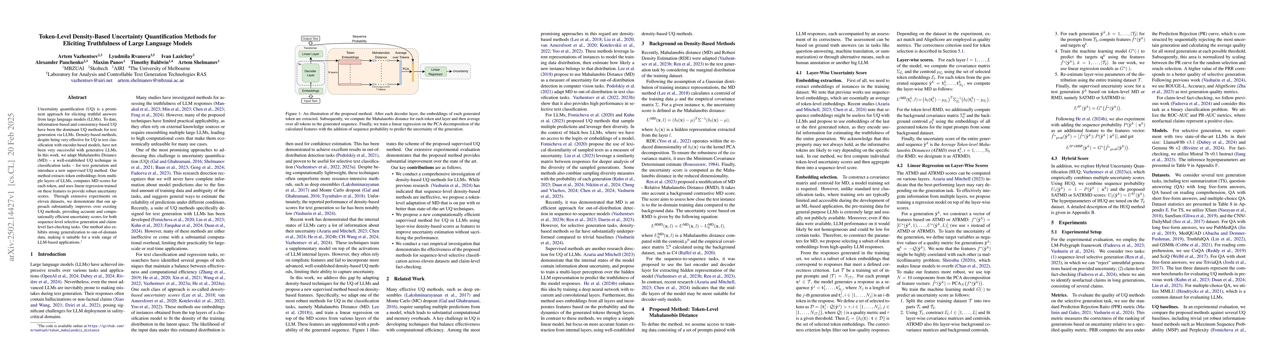 Thumbnail for Token-Level Density-Based Uncertainty Quantification Methods for
  Eliciting Truthfulness of Large Language Models