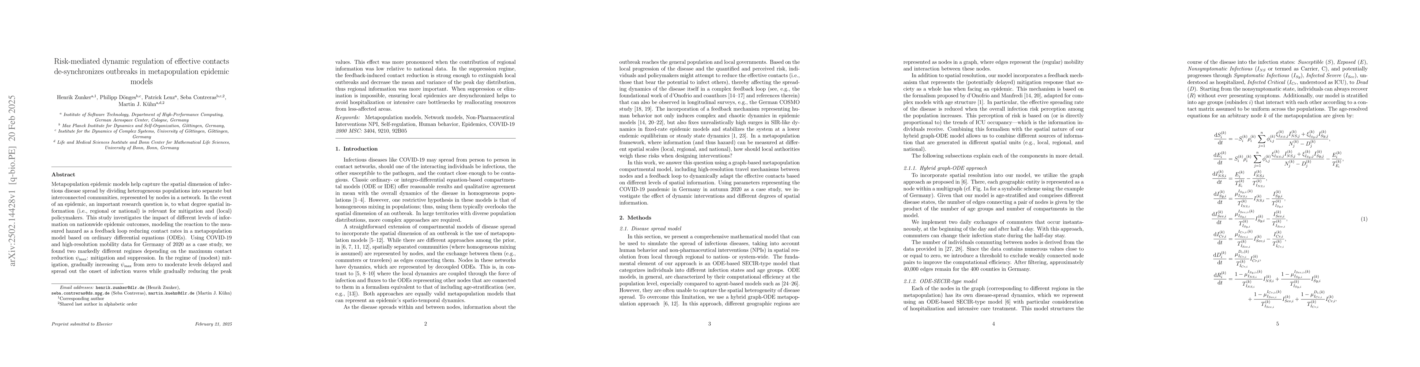 Thumbnail for Risk-mediated dynamic regulation of effective contacts de-synchronizes
  outbreaks in metapopulation epidemic models