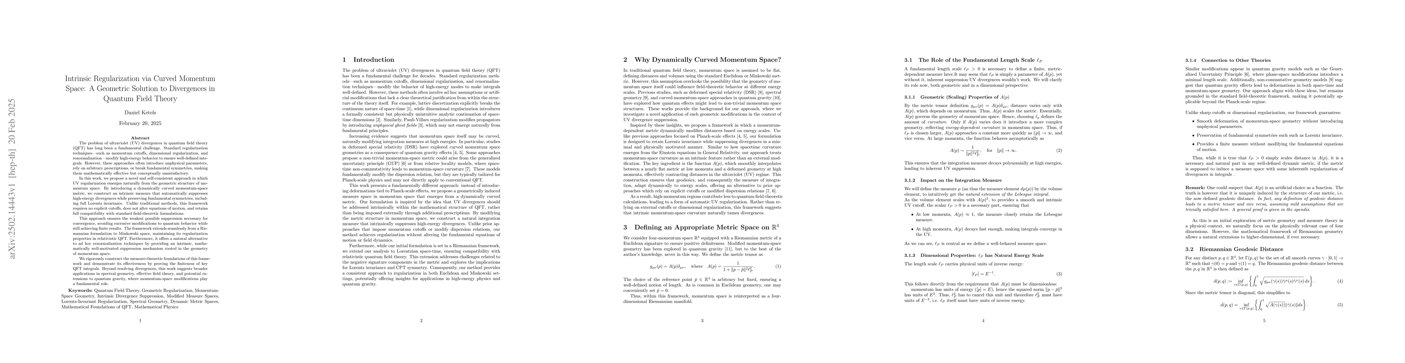 Thumbnail for Intrinsic Regularization via Curved Momentum Space: A Geometric Solution
  to Divergences in Quantum Field Theory
