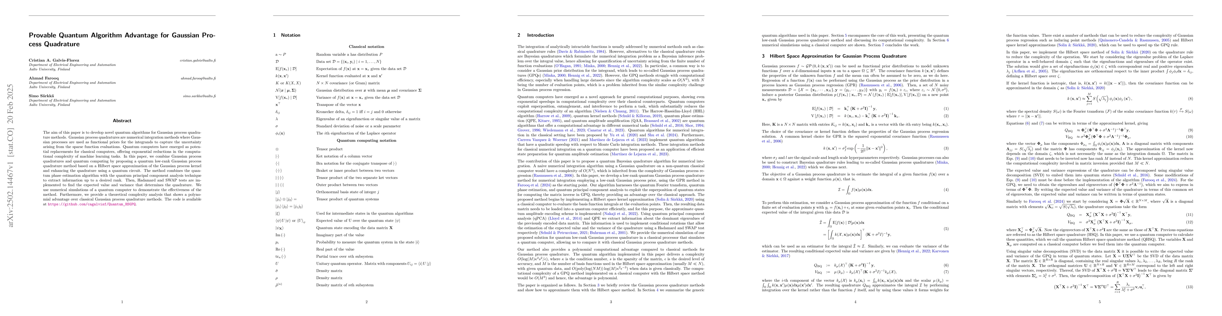 Thumbnail for Provable Quantum Algorithm Advantage for Gaussian Process Quadrature