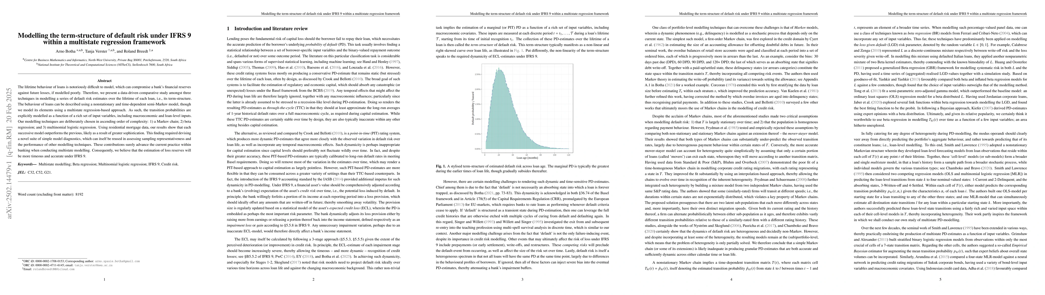 Thumbnail for Modelling the term-structure of default risk under IFRS 9 within a
  multistate regression framework