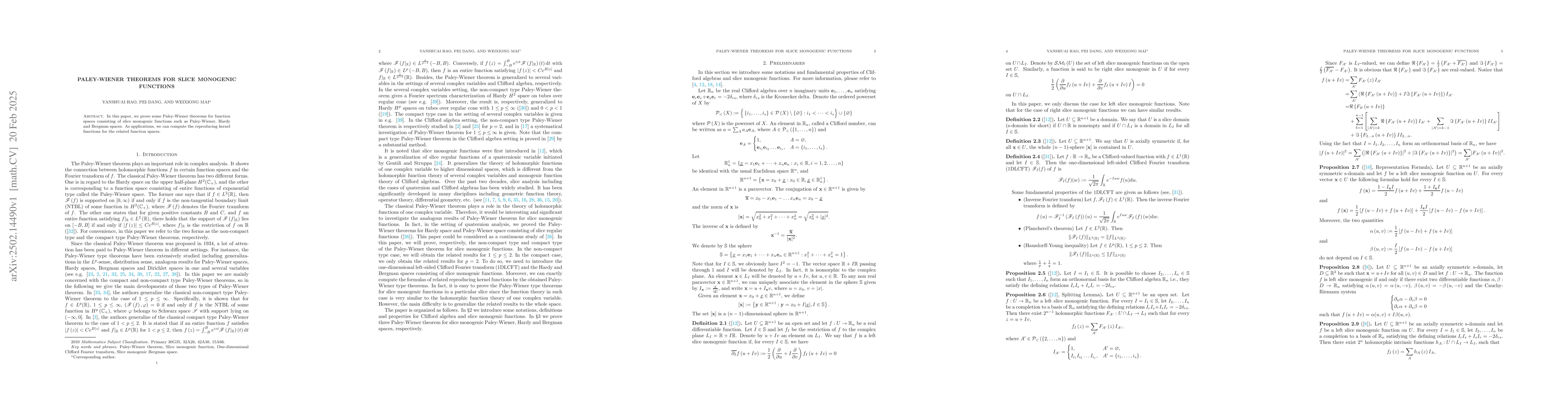 Thumbnail for Paley-Wiener theorems for slice monogenic functions